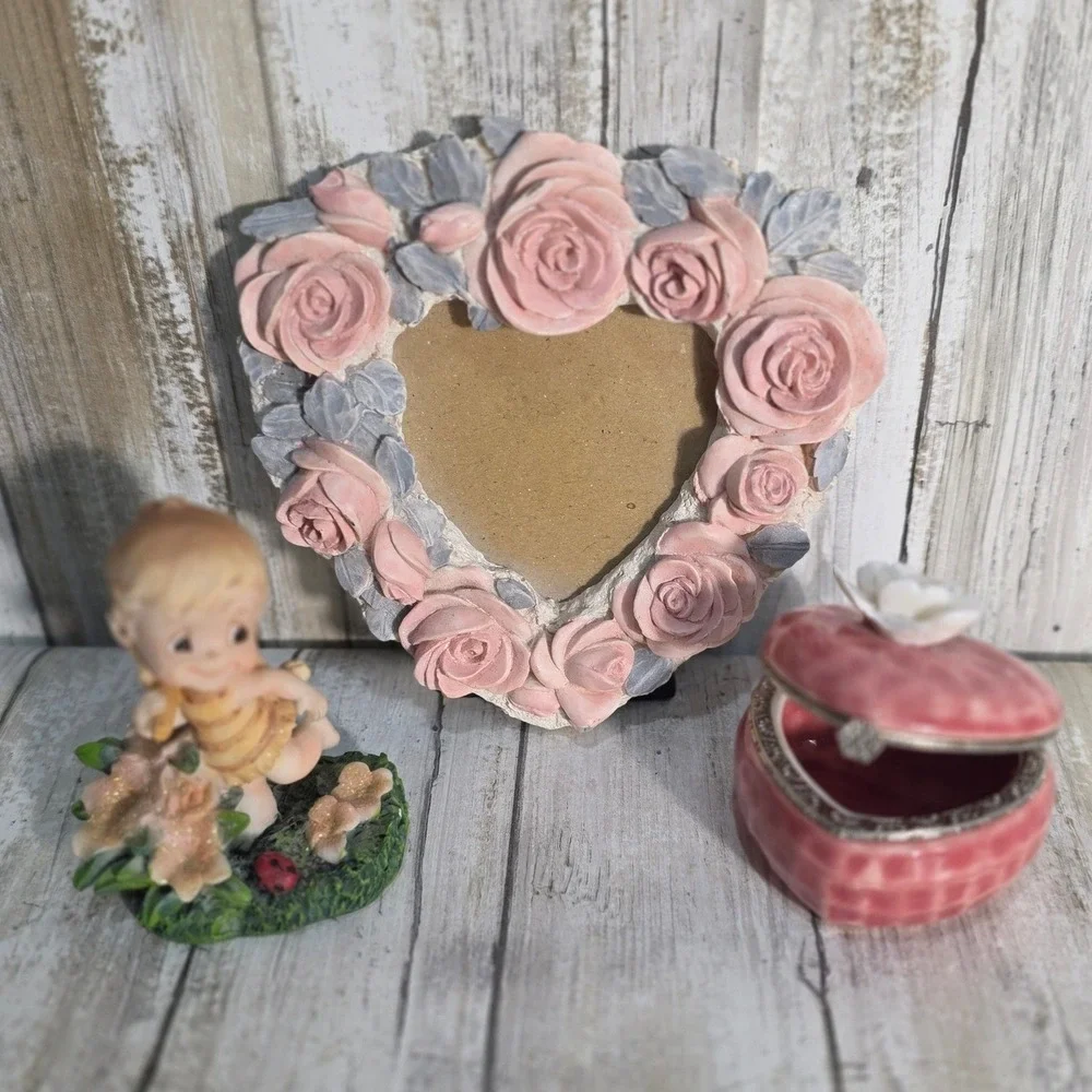Heart‎ Shaped Photo Frame Small Trinket Rose Jewely Box Garland Decorative